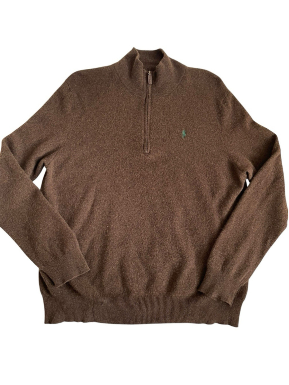 Polo Ralph Lauren Sweater Mens XXL Brown Merino Wool Quarter Zip Mock Neck Pony